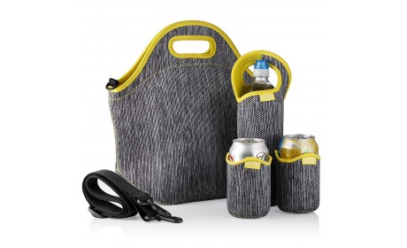 Insulated Neoprene Bottle Sleeve Lunch Tote Shoulder Bag Extra Large Travel Lunch Box Set