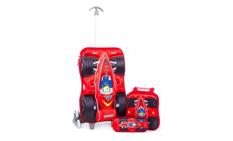 3D Car Racing Design Kid School Luggage Bag Stationery Set