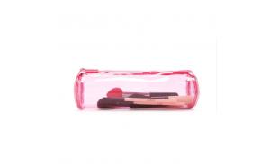Clear pink PVC plastic makeup bag