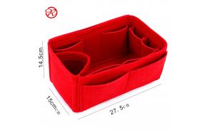 10 pockets Fashion Red felt cosmetic insert bag makeup case toiletry storage organizer bag in bag