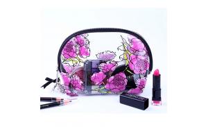 New cosmetic bags, mini fashion flower print clear makeup bag, pvc clear travel cosmetic bag