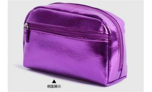 Purple Shiny Leather Travel Cosmetic Pouch Bag Travel Cosmetic Beauty Bag Organizer