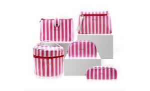 Pu Leather Cosmetic bags wholesale cosmetic bag set organizer Pink stripe printed custom cosmetic bag