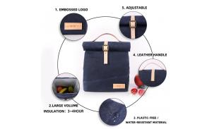 Custom reusable premium best quality vintage waterproof  insulated waxed canvas lunch bag