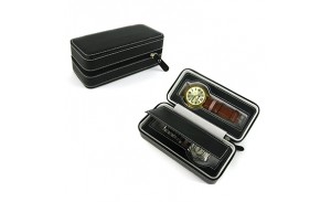 Leather Watch Organizer Collection 2 Slots Compartment Watch Case Zippered Watches Box