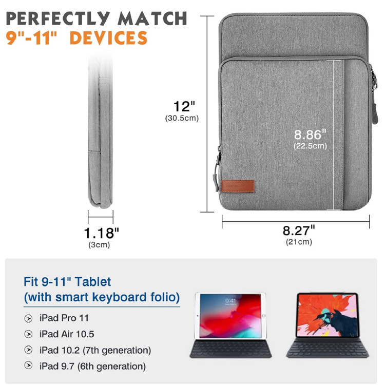 Protective Splash-proof Laptop Sleeve 9-11 Inch Case Bag with Storage Pockets